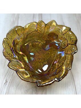 VTG Loganberry Marigold Orange Indiana Carnival Glass 7" Triangle CANDY DISH